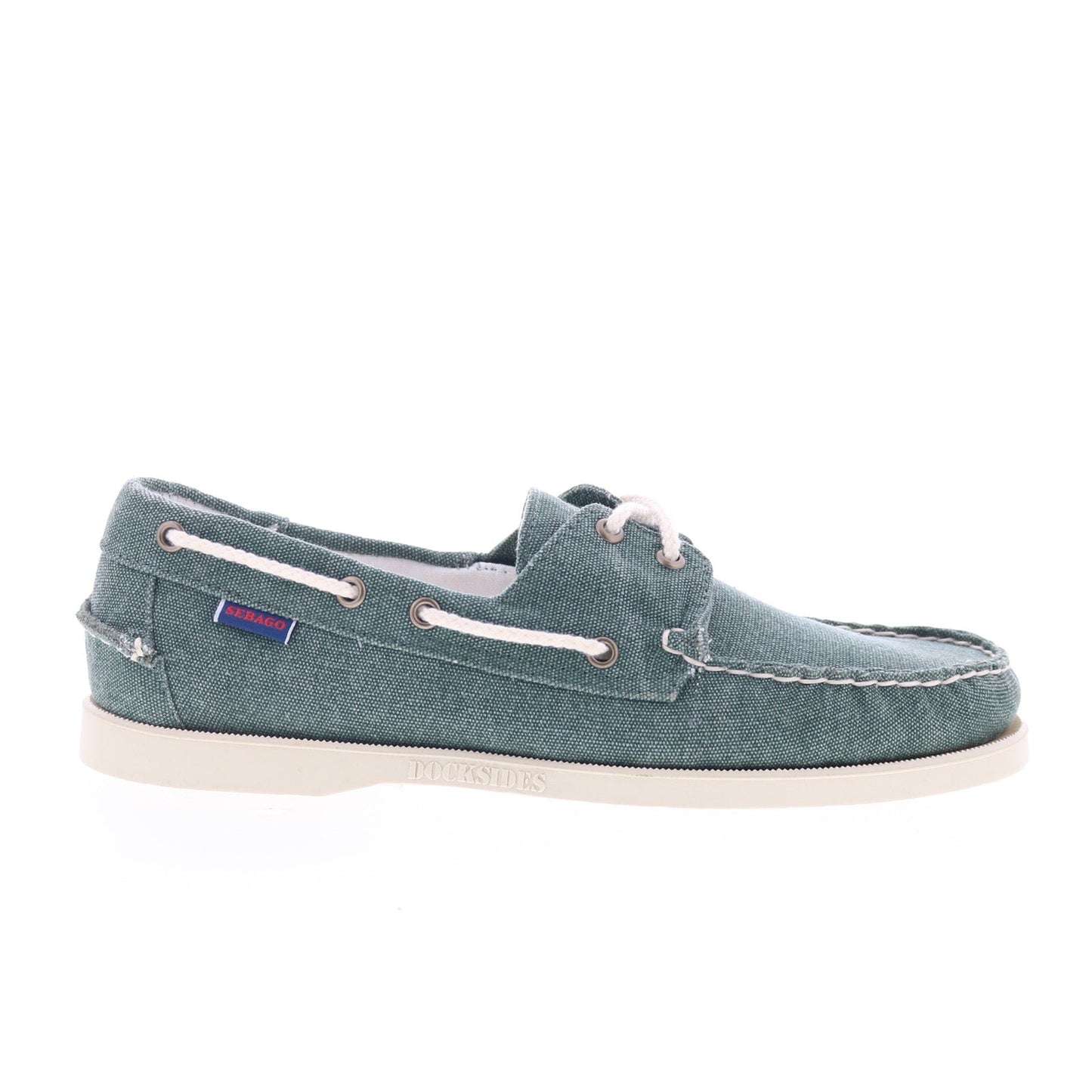 Sebago Portland Washed Canvas Mens Green Canvas Loafers & Slip Ons Boat Shoes