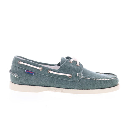 Sebago Portland Washed Canvas Mens Green Canvas Loafers & Slip Ons Boat Shoes