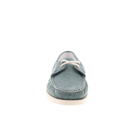 Sebago Portland Washed Canvas Mens Green Canvas Loafers & Slip Ons Boat Shoes