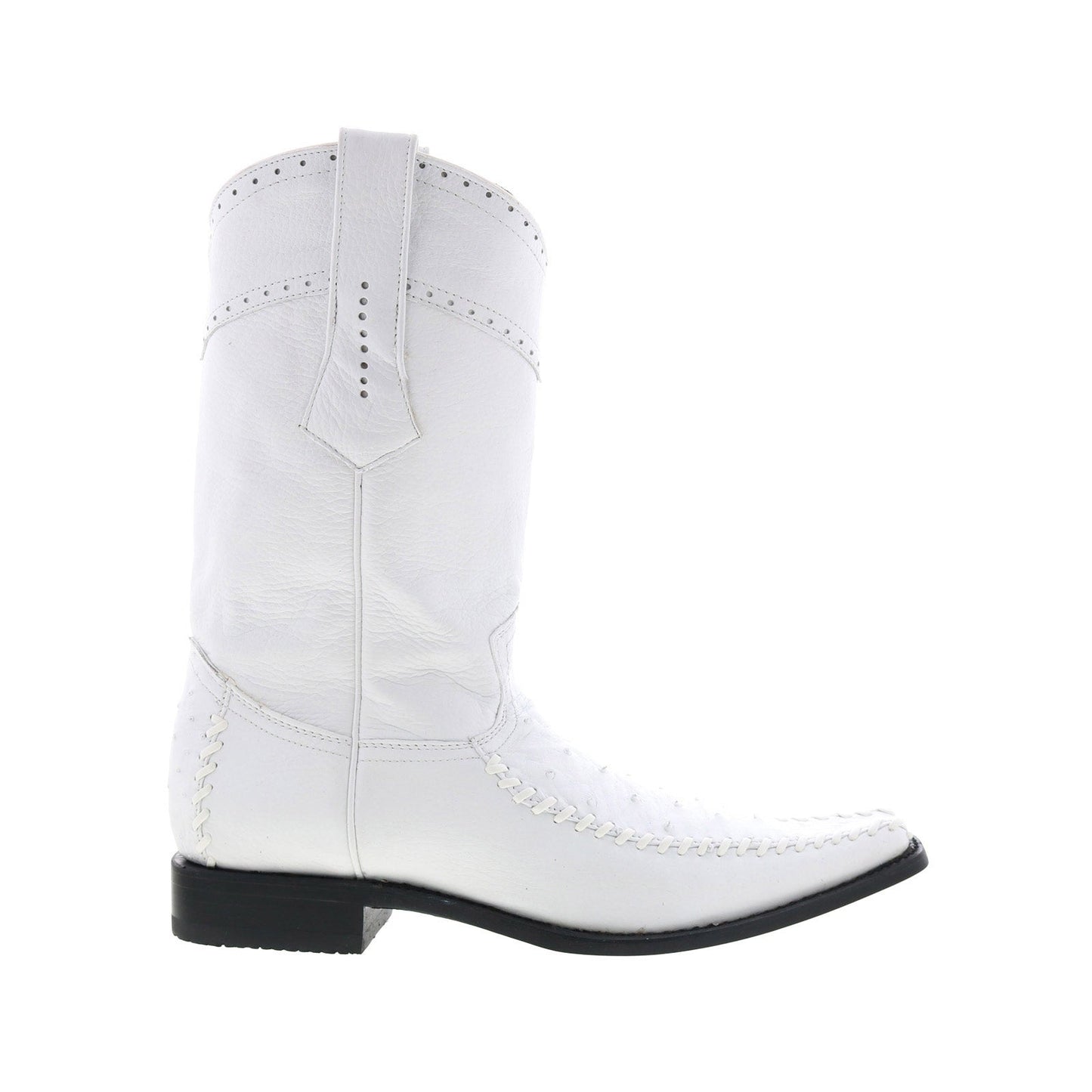 Los Altos Square Toe Ostrich Deer Stitch Mens White Wide Cowboy Western Boots