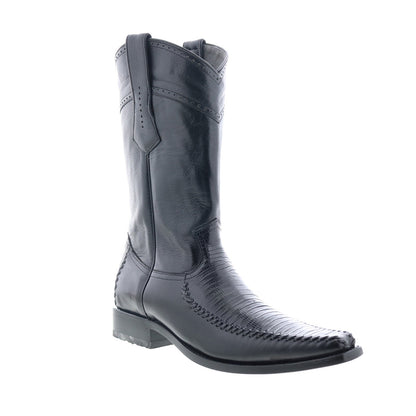 Los Altos Narrow Square Toe Teju Lizard Mens Black Wide Cowboy Western Boots