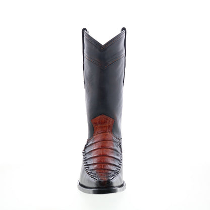Los Altos Square Toe Caiman Belly Mens Black Wide Cowboy Western Boots