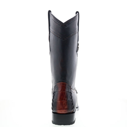 Los Altos Square Toe Caiman Belly Mens Black Wide Cowboy Western Boots