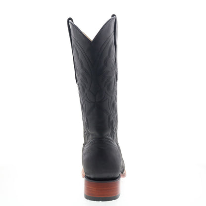 Los Altos Square Toe Teju Lizard Saddle Mens Black Wide Cowboy Western Boots