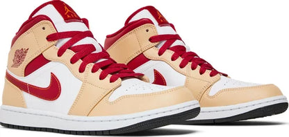 Nike Mens Air Jordan 1 Mid Sneakers - 'Light Curry Cardinal Red'