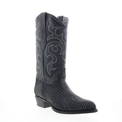 Los Altos J-Toe Teju Lizard Exotic Leather Mens Black Wide Cowboy Western Boots