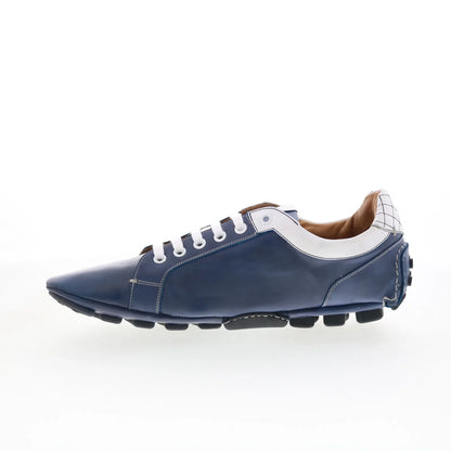 Di Bianco Monza Mens Blue Leather Lace Up Lifestyle Sneakers Shoes