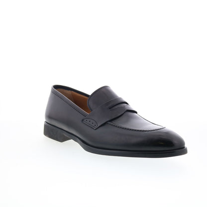 Di Bianco SC524 Mens Black Leather Slip On Loafers & Slip Ons Penny Shoes