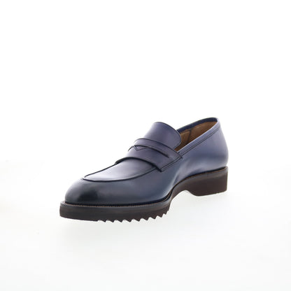 Pastori by Di Bianco Titus Mens Blue Leather Loafers & Slip Ons Penny Shoes