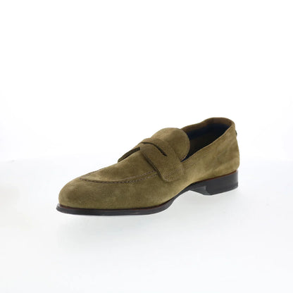 Di Bianco Arese Mens Green Suede Slip On Loafers & Slip Ons Penny Shoes