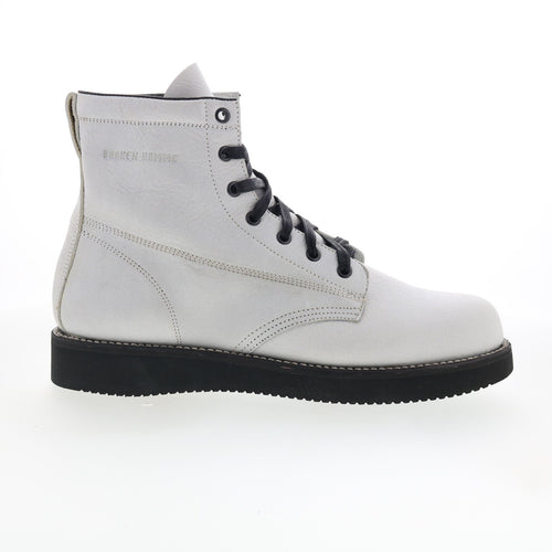 Broken Homme James Boot FB12002 Mens White Leather Casual Dress Boots
