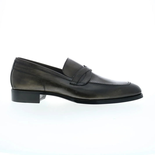 Di Bianco Manzoni Sella Mens Gray Leather Loafers & Slip Ons Penny Shoes