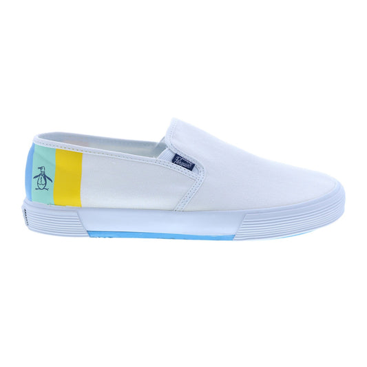 Original Penguin Sam Stripe Slip On Mens White Lifestyle Sneakers Shoes