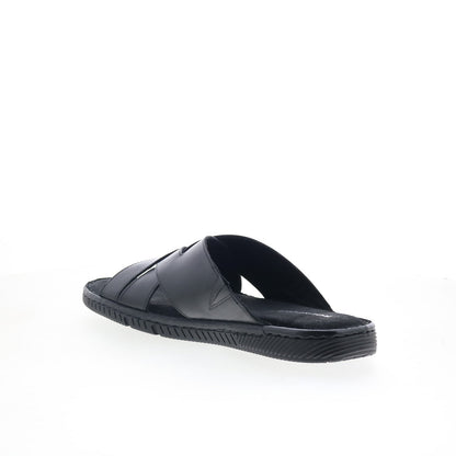 Rockport Jaya RMJAYA Mens Black Leather Slip On Slides Sandals Shoes