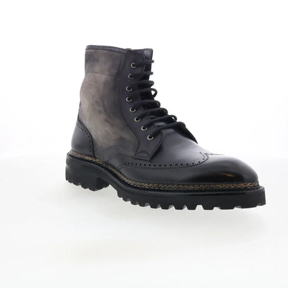 Di Bianco Trento Mens Black Leather Lace Up Casual Dress Boots