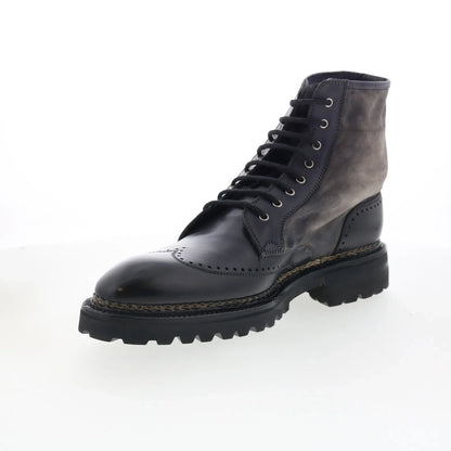 Di Bianco Trento Mens Black Leather Lace Up Casual Dress Boots