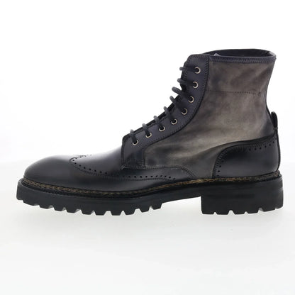 Di Bianco Trento Mens Black Leather Lace Up Casual Dress Boots